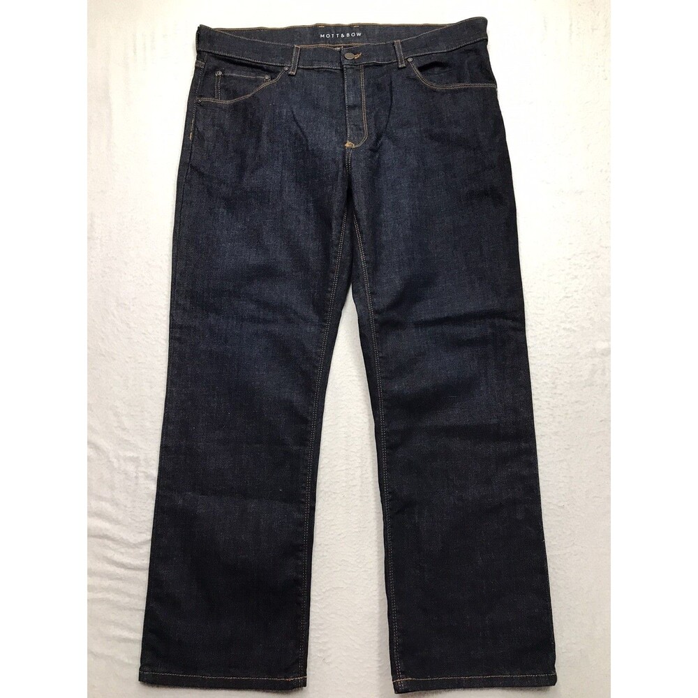 MOTT & BOW Straight Jeans Men 38x30 Dark Raw Wash Stretch Denim